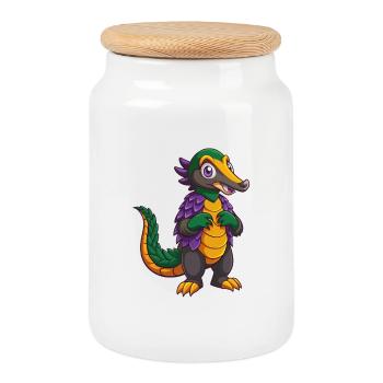 Pangolin Lustige Kawaii Cartoon Figur Clipart - Keksdose mit Holzdeckel - Weiß - Vorne