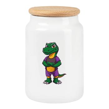 Komodowaran Lustige Kawaii Zeichentrickfigur - Keksdose mit Holzdeckel - Weiß - Vorne