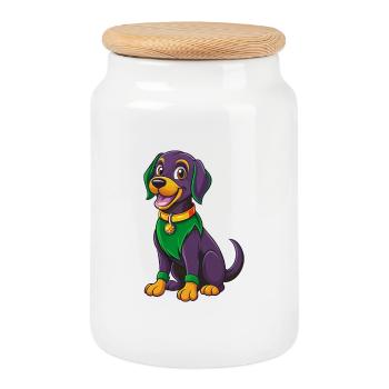 Labrador retriever chien Kawaii personnage de dessin animé - Boîte à biscuits avec couvercle en bois - blanc - Devant