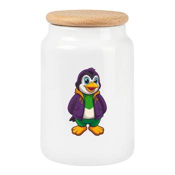 Pingouin Drôle Kawaii Dessin animé Personnage Clipart - Boîte à biscuits avec couvercle en bois - blanc - Devant