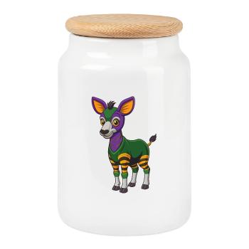 Okapi Lustige Kawaii Cartoon Figur Clipart - Keksdose mit Holzdeckel - Weiß - Vorne