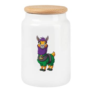 Llama Funny Kawaii Cartoon Character Clipart - Cookie Jar with Wooden Lid - white - Front