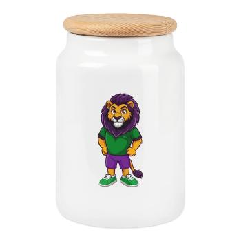 Lion Funny Kawaii Cartoon Character Clipart - Cookie Jar with Wooden Lid - white - Front