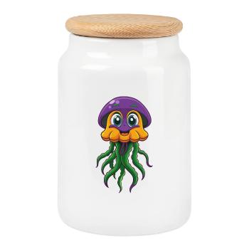 méduse drôle Kawaii dessin animé Personnage Clipart - Boîte à biscuits avec couvercle en bois - blanc - Devant