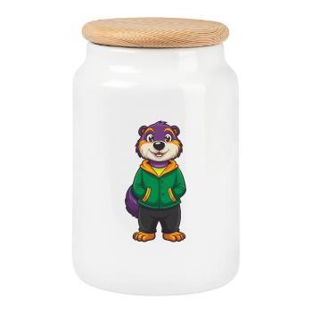 Marmot Funny Kawaii Cartoon Character Clipart - Cookie Jar with Wooden Lid - white - Front