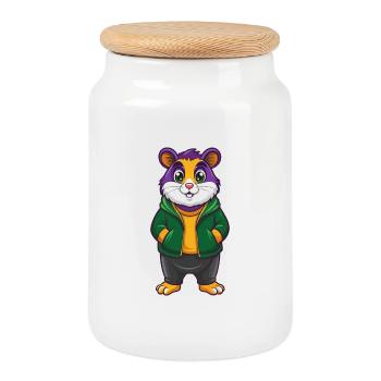 Hamster Funny Kawaii Cartoon Character Clipart - Cookie Jar with Wooden Lid - white - Front