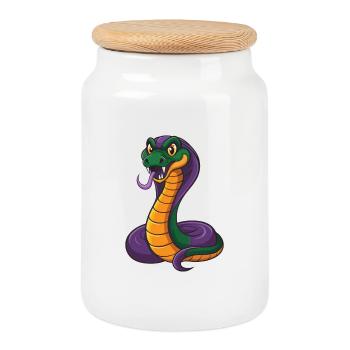 Cobra Lustige Kawaii Cartoon Figur Clipart - Keksdose mit Holzdeckel - Weiß - Vorne