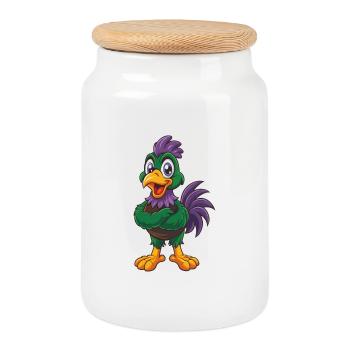 poulet drôle kawaii dessin animé personnage clipart - Boîte à biscuits avec couvercle en bois - blanc - Devant