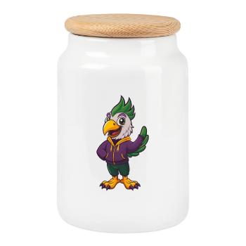 Cacatoès Drôle Kawaii Dessin animé Personnage Clipart - Boîte à biscuits avec couvercle en bois - blanc - Devant