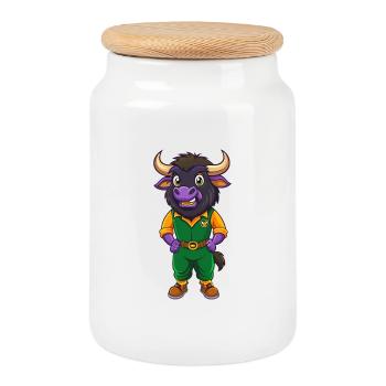 buffle drôle Kawaii dessin animé personnage Clipart - Boîte à biscuits avec couvercle en bois - blanc - Devant