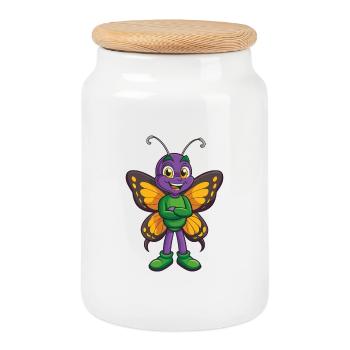 papillon drôle kawaii personnage de dessin animé clipart - Boîte à biscuits avec couvercle en bois - blanc - Devant