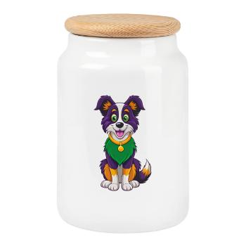 Border Collie Chien Drôle Kawaii Dessin animé Clipart - Boîte à biscuits avec couvercle en bois - blanc - Devant
