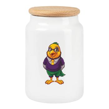Canary Bird Funny Kawaii Cartoon Character Clipart - Cookie Jar with Wooden Lid - white - Front