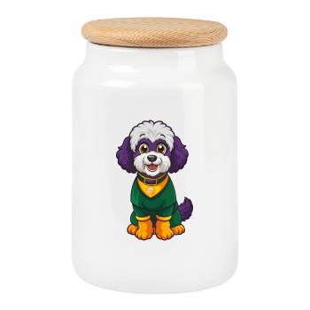 Bichon Frise Hund Lustige Kawaii Zeichentrickfigur - Keksdose mit Holzdeckel - Weiß - Vorne