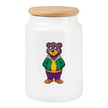 Bear Funny Kawaii Cartoon Character Clipart - Cookie Jar with Wooden Lid - white - Front