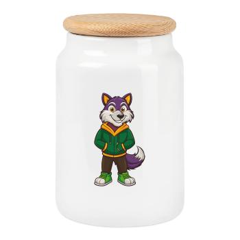 Arctic Wolf Lustige Kawaii Cartoon Figur Clipart - Keksdose mit Holzdeckel - Weiß - Vorne
