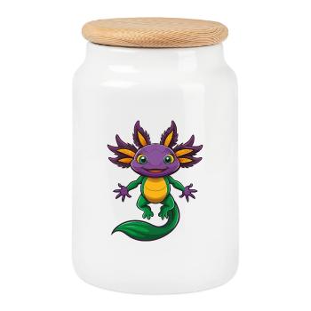 axolotl drôle kawaii dessin animé personnage clipart - Boîte à biscuits avec couvercle en bois - blanc - Devant