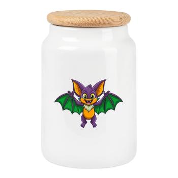 Bat Funny Kawaii Cartoon Character Clipart - Cookie Jar with Wooden Lid - white - Front