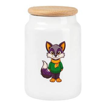 Renard arctique drôle Kawaii dessin animé Personnage Clipart - Boîte à biscuits avec couvercle en bois - blanc - Devant