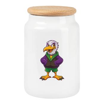 Albatross Funny Kawaii Cartoon Character Clipart - Cookie Jar with Wooden Lid - white - Front