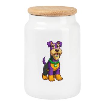 Airedale Terrier Chien Kawaii Personnage de dessin animé - Boîte à biscuits avec couvercle en bois - blanc - Devant