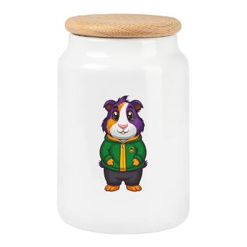 Cochon d’Inde Drôle Kawaii Dessin animé Personnage Clipart - Boîte à biscuits avec couvercle en bois - blanc - Devant