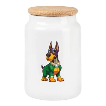 Deutsche Dogge Hund Lustige Kawaii Zeichentrickfigur - Keksdose mit Holzdeckel - Weiß - Vorne