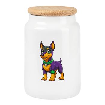Pinscher allemand chien Kawaii personnage de dessin animé - Boîte à biscuits avec couvercle en bois - blanc - Devant