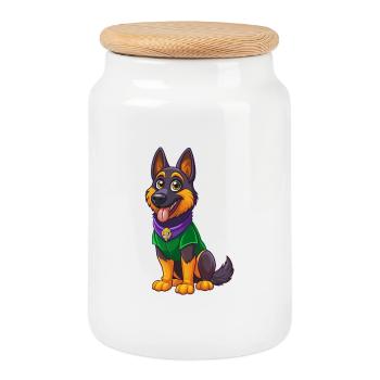 Berger allemand chien Kawaii personnage de dessin animé - Boîte à biscuits avec couvercle en bois - blanc - Devant