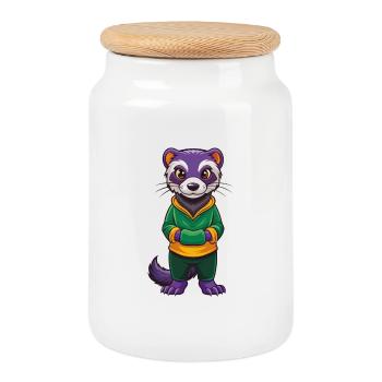 Ferret Funny Kawaii Cartoon Character Clipart - Cookie Jar with Wooden Lid - white - Front