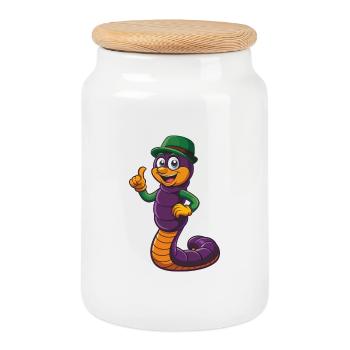 Ver de terre drôle Kawaii dessin animé Personnage Clipart - Boîte à biscuits avec couvercle en bois - blanc - Devant