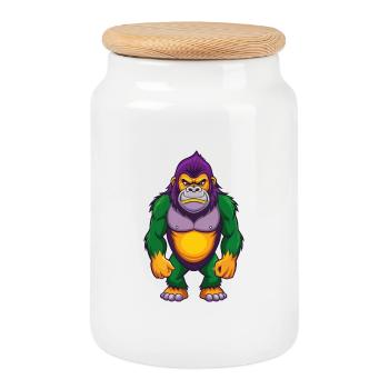 Gorilla Funny Kawaii Cartoon Character Clipart - Cookie Jar with Wooden Lid - white - Front