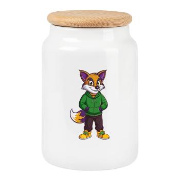 renard drôle kawaii dessin animé personnage clipart - Boîte à biscuits avec couvercle en bois - blanc - Devant