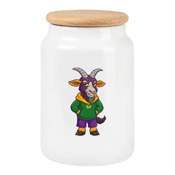 Goat Funny Kawaii Cartoon Character Clipart - Cookie Jar with Wooden Lid - white - Front