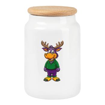 Elch Lustige Kawaii Cartoon Figur Clipart - Keksdose mit Holzdeckel - Weiß - Vorne
