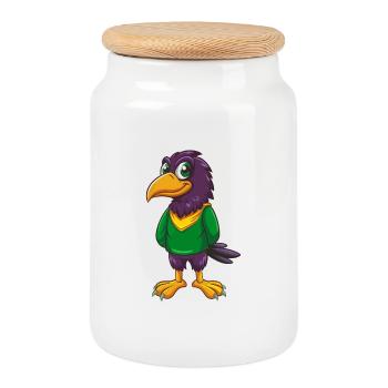 Crow Funny Kawaii Cartoon Character Clipart - Cookie Jar with Wooden Lid - white - Front