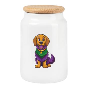 Golden Retriever Chien Kawaii Personnage De Dessin Animé - Boîte à biscuits avec couvercle en bois - blanc - Devant