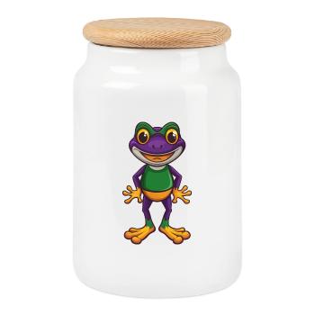 Frosch Lustige Kawaii Cartoon Figur Clipart - Keksdose mit Holzdeckel - Weiß - Vorne