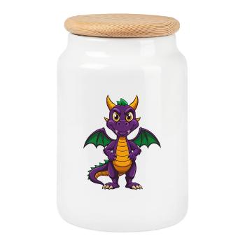 Dragon Funny Kawaii Cartoon Character Clipart - Cookie Jar with Wooden Lid - white - Front
