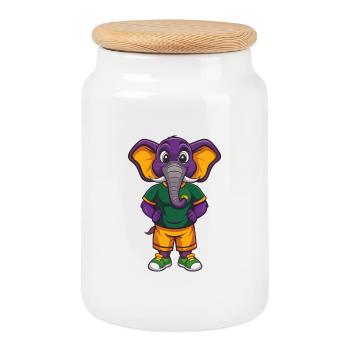 éléphant drôle kawaii dessin animé personnage clipart - Boîte à biscuits avec couvercle en bois - blanc - Devant