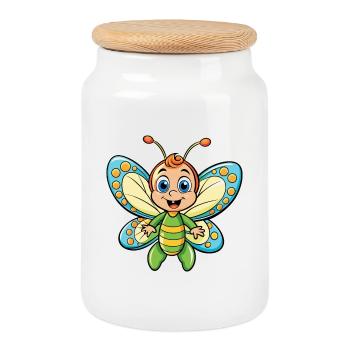 papillon mignon personnage de dessin animé Kawaii Clipart - Boîte à biscuits avec couvercle en bois - blanc - Devant