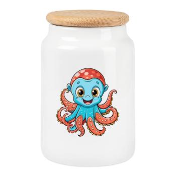 pieuvre mignon personnage de dessin animé Kawaii Clipart - Boîte à biscuits avec couvercle en bois - blanc - Devant