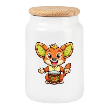 Bongo Mignon Personnage De Dessin Animé Kawaii Clipart - Boîte à biscuits avec couvercle en bois - blanc - Devant