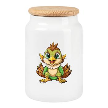 Nightjar Niedliche Zeichentrickfigur Kawaii Clipart - Keksdose mit Holzdeckel - Weiß - Vorne