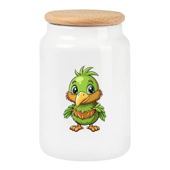 Kiwi bird Cute Cartoon Character Kawaii Clipart - Cookie Jar with Wooden Lid - white - Front
