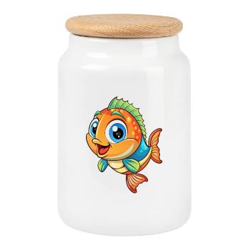 Fisch Niedliche Cartoon Figur Kawaii Clipart - Keksdose mit Holzdeckel - Weiß - Vorne