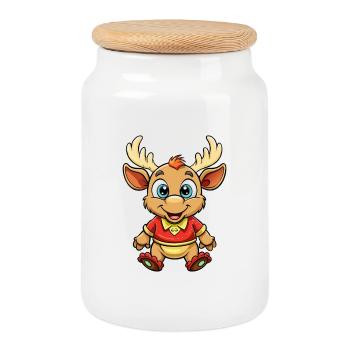 Elch Niedliche Zeichentrickfigur Kawaii Clipart - Keksdose mit Holzdeckel - Weiß - Vorne