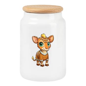 Okapi Niedliche Zeichentrickfigur Kawaii Clipart - Keksdose mit Holzdeckel - Weiß - Vorne