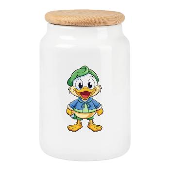 Stockente Niedliche Zeichentrickfigur Kawaii Clipart - Keksdose mit Holzdeckel - Weiß - Vorne