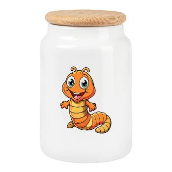 Ver de terre Mignon Personnage De Dessin Animé Kawaii Clipart - Boîte à biscuits avec couvercle en bois - blanc - Devant